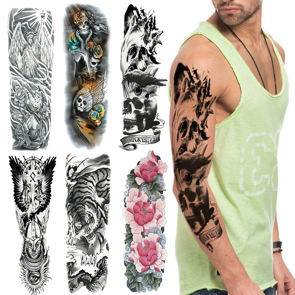 Buy JohnJohnsen 1PCS Full Arm Flower Tattoo Sticker Waterproof Temporary Tattoo  Sleeve Men Women Body Paint Water Transfer Fake Tatoo Sleeve (2) Online at  desertcartINDIA