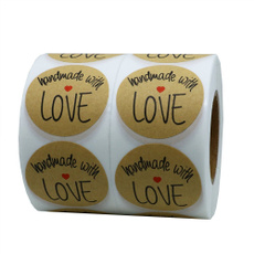 1&quot; Inch Round Natural Kraft Handmade With Love Stickers with Black Font Total 500 Adhesive Labels Per Roll (1 Roll)