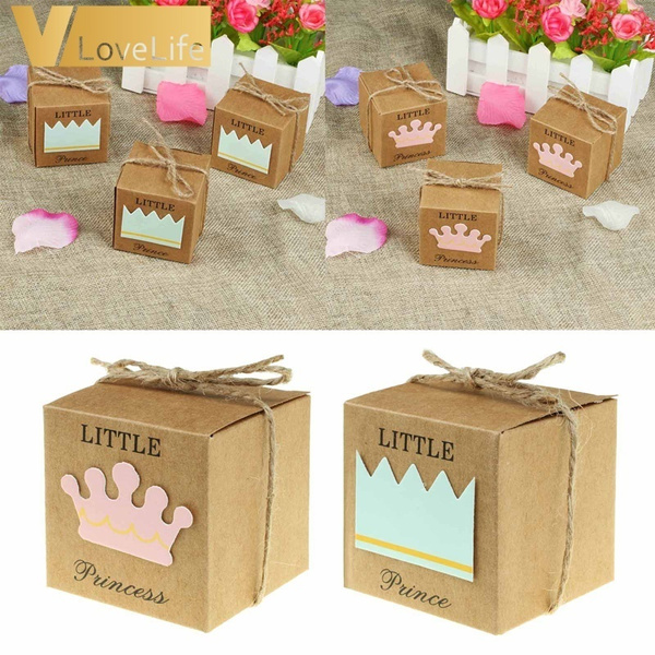 10pcs Baby Shower Candy Box Little Prince Little Princess Crown Kraft ...
