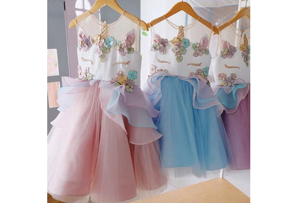 unicorn theme birthday dress Baby Pink Unicorn Birthday Dress for Baby Girls main image 0