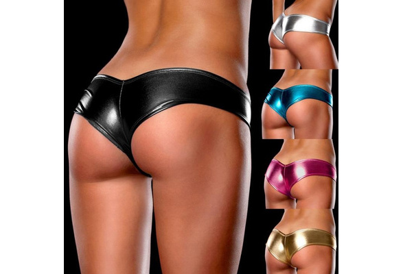 Womens Leather Micro Shorts Hot Pantis Low Waist Panty G-string Briefs  Underwear