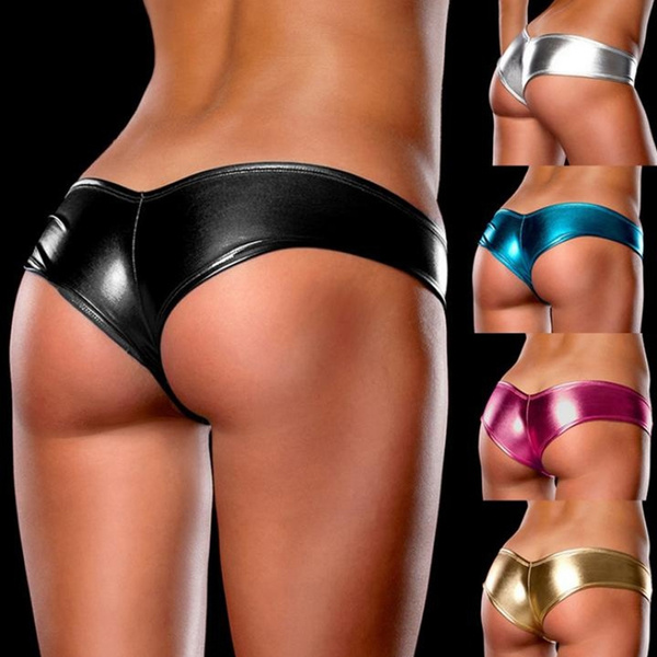 Womens Bikini Briefs Shiny Leather Panties Low Rise G-String Thong
