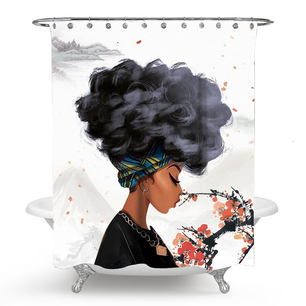 Afro Sexy Lady Shower Curtains Mildew Resistant Waterproof Black Hair African Girl Shower Curtain Decor Bathroom Set With Free Hooks Wish