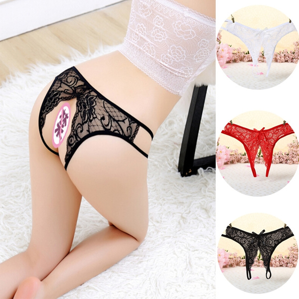 Lace Panties Crotchless Underwear Thongs Women's Lingerie G-string Floral Briefs 