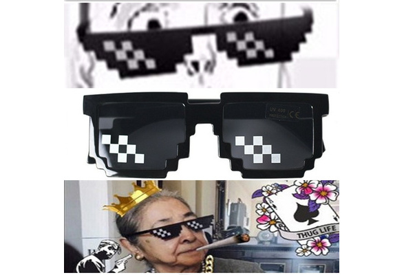 Funny Anime Women Men Glasses Sunglasses Mosaic Pixel 8 Bit Sun Black  Cosplay Eyewear Prop