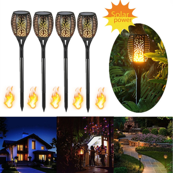 Battery Replaceable Solar Torch Lights ZENC Outdoor LED Tiki Lamp Flickering with Realistic Dancing Flame Dusk-Dawn Landscape Decoration Lights for Garden/Patio/Deck/Driveway 4-PACK
