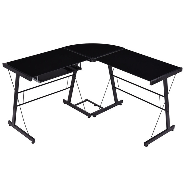 LShape Corner Computer Desk PC Glass Laptop Table Workstation Home