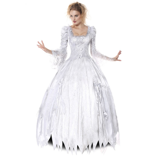 Victorian Gothic Zombie Ghost Bride Fancy Dress White Lolita Cosplay ...