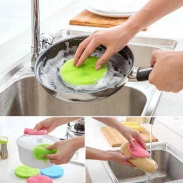 Silicone Dish Washing Sponge Scrubber Cleaning Antibacterial Kitchen