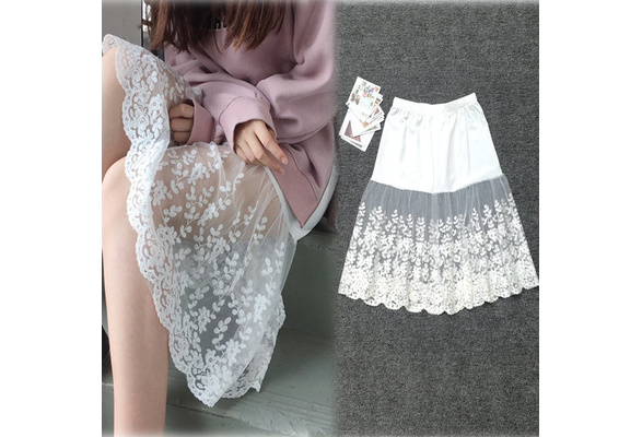 Women Lace Half Slip Extenders Skirt Vintage Flower Underskirt Knee Length Dress