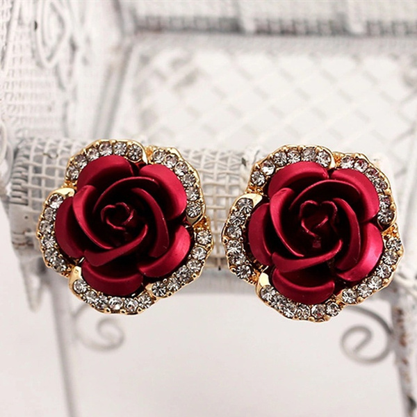 Sterling Silver Red Rose Stud Earrings | Claire's US