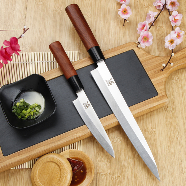 BIGSUNNY Set of 2 Japanese Sushi Knife set - 9 inch Sashimi Knife and 5inch  Japanese Utility Sushi Knife - Rose Wood Handle