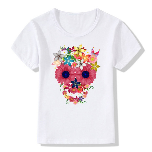 Children Skull Flowers T Shirts Kids Summer Top Girls Boys Short Sleeve Clothes Baby T Shirt Wish - flower t shirt roblox