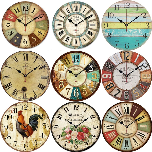 12 Inch Vintage Wooden Wall Clock French Country Style Large Shabby Chic Rustic Round For Kitchen Home Coffee Decor Wish - Wall Clock In French
