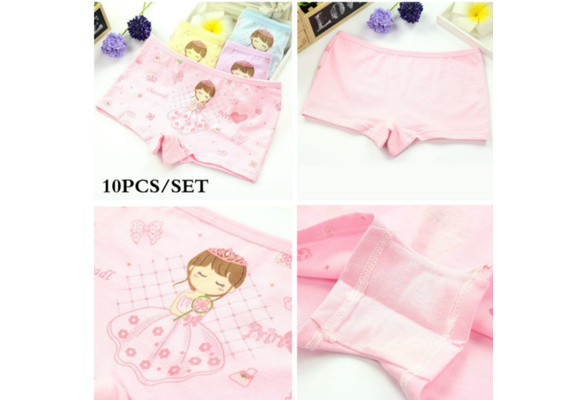 10 Pcs/lot Children's Cotton Underwear Female Cartoon Printed Baby Girls  Underwear Boxer Briefs Panties- a5-0112-16m