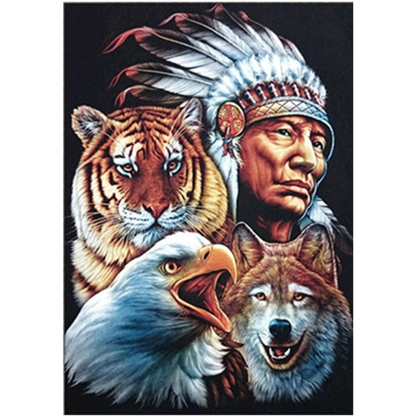 Native American Hunting DIY 5D Full Diamond Embroidery Painting Indians  Life Cross Stitch Craft Home Wall Decor Animal Tiger Wolf Painting 421F |  Wish