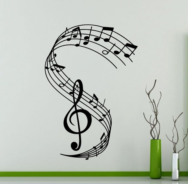 b22 Music Note Wall Decal Wallpaper Treble Bass Clef Stars Removable Design Art 
