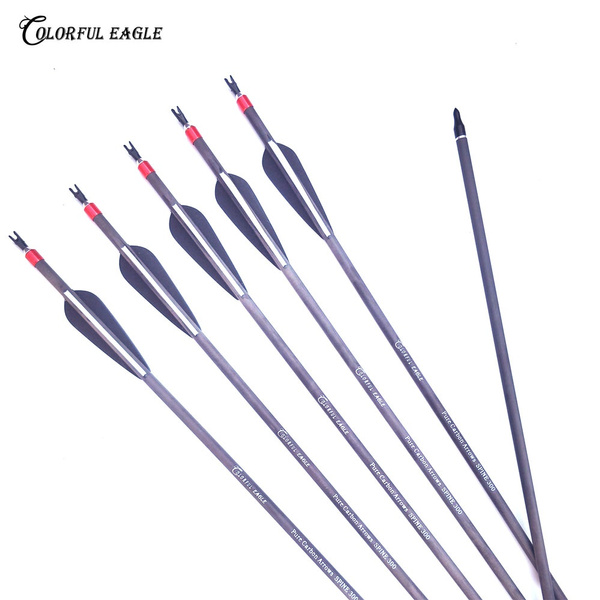 12pcs Carbon Arrow Spine500 With Black Feather For Recurve Bow Arrow Or Compound