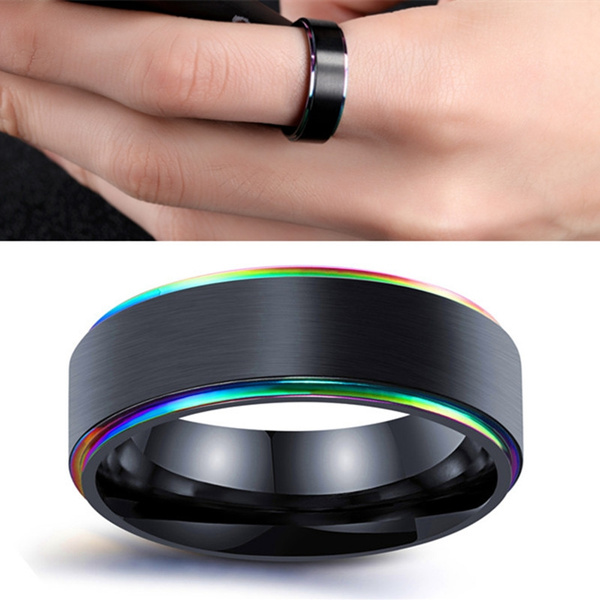 Rainbow Quartz Gemstone Ring Black Gold Plated |Pashouli.com