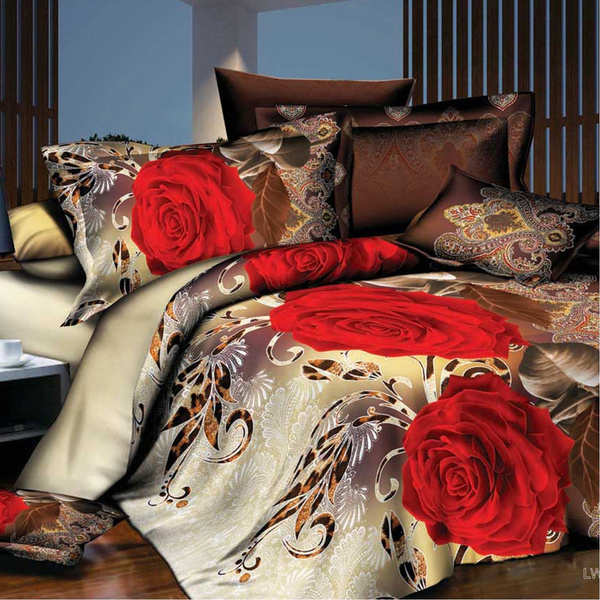Fashion Roses 3D Painting Bed In a Bag 4pcs Bedding Sets King Size