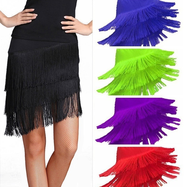 Women Latin Tango Ballroom Tassel Fringe Skirt Samba Salsa Dance Dress Dancewear