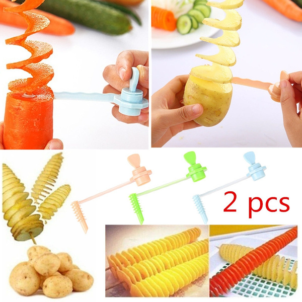 Vegetable Spiral Cutter Screw Winder 2pcs / Set Twist Spiral Potato Carrot Cucumber Silver Special Shape