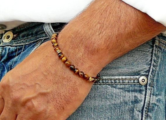 Classic Red Tiger Eye Men Bracelet - Sterling Silver