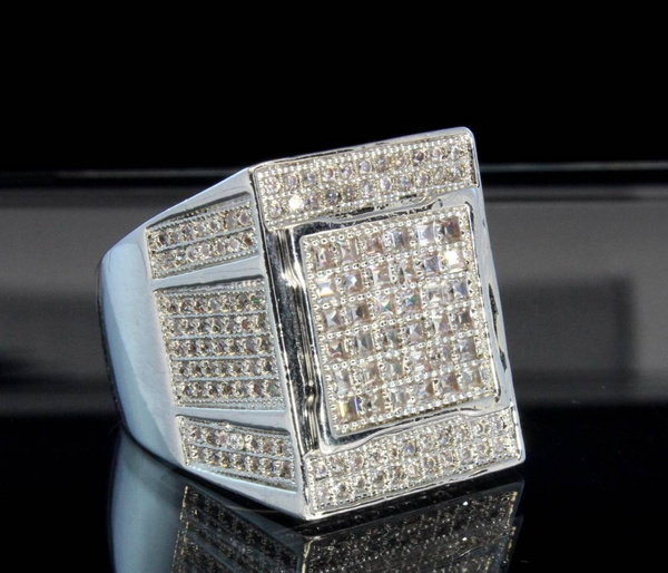 Homme Argent Sterling 925 Massif Diamant Pinky Ring Hip Hop 