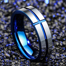 New Fashion Jewelry Titanium Steel Rings for Men Blue Cross Stainless Steel Mens Ring