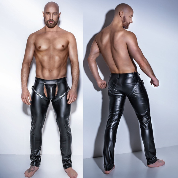 Sexy Men Latex Tight Pants Faux Leather Party Dress Sexy