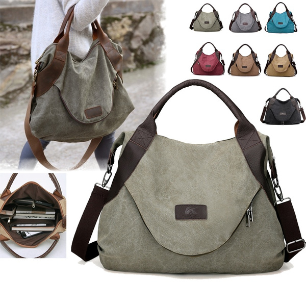 Large Pocket Casual Women Shoulder Cross body Handbags Canvas Leather Bags