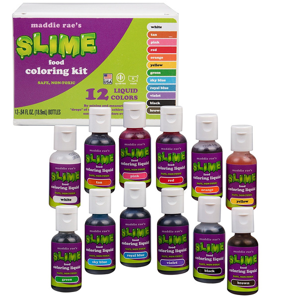 Maddie Rae's Food Coloring Kit - 12 Color Variety Kit - Safe, Food Grade  Non Toxic Formula for all Slime Making