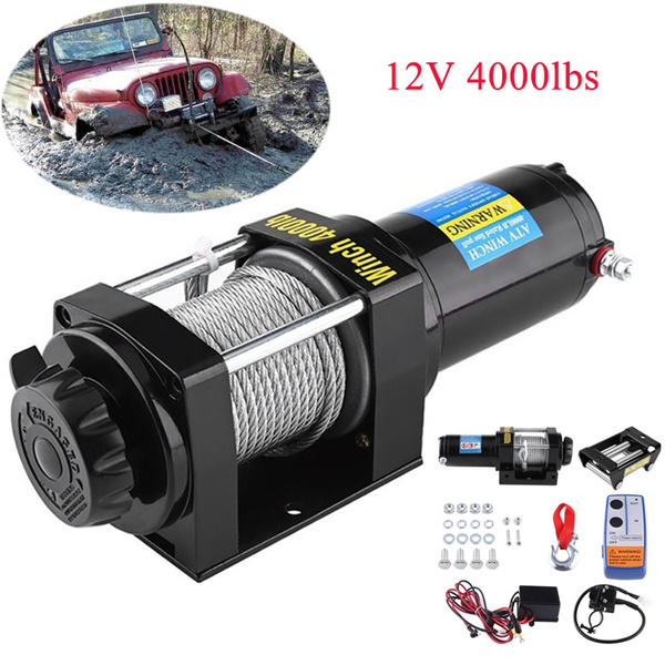 12V 4000lbs Electric Recovery Winch Kit Wireless Remote Truck Tow