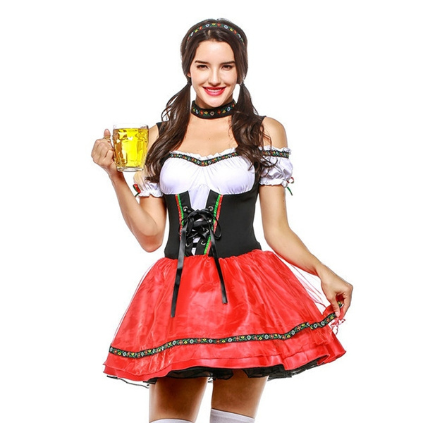 Women's German Oktoberfest Dirndl Dress Bavarian Beer Maid Costume for Halloween 