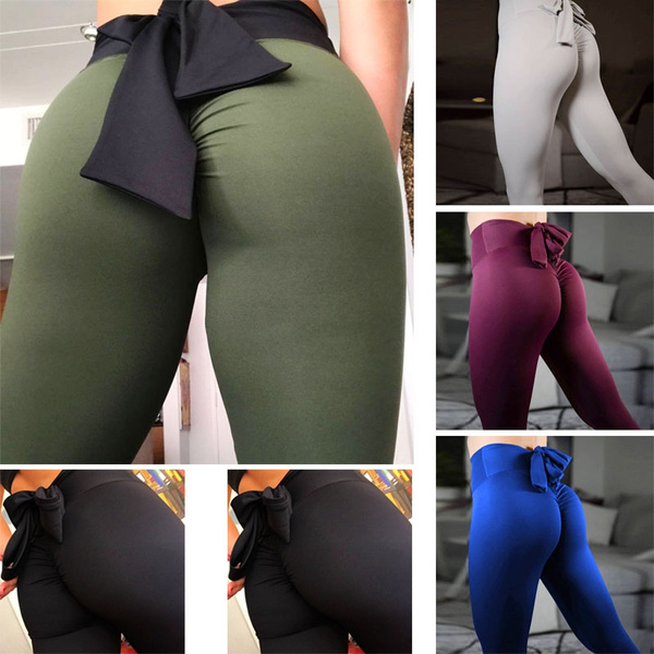 New Women Slimming Yoga Leggings Pants Butt Lift Bowknot Decoration Skinny  Elastic Fitness Tights