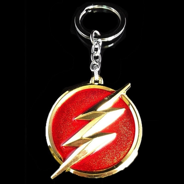 DC Comics The Flash Lightning Keychain Red Gold Logo 6cm Metal Keychain Keyring 