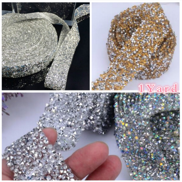 1 Yard Hot Fix Glitter dress Rhinestones Motifs Ribbon Crystal