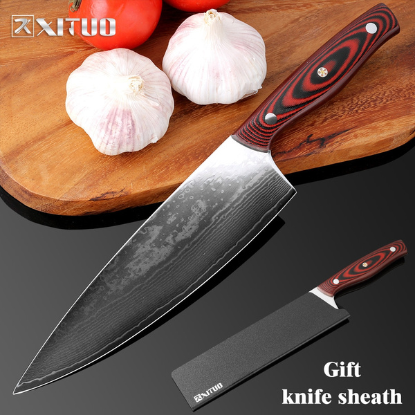 High End Japanese VG10 Damascus Steel Chef Knife Full Tang Kitchen Knife  Sheath