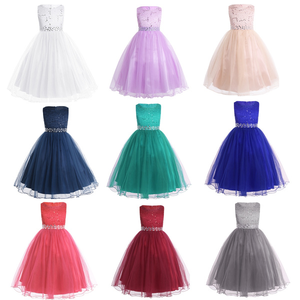 Kids Girl Princess Lace Mesh Elegant Dress Ceremony Wedding Prom ...