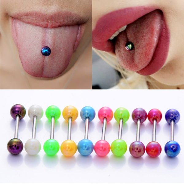 6pcs/set Surgical Tongue Ring Pearl Ball Dumbbells Tongue Piercing