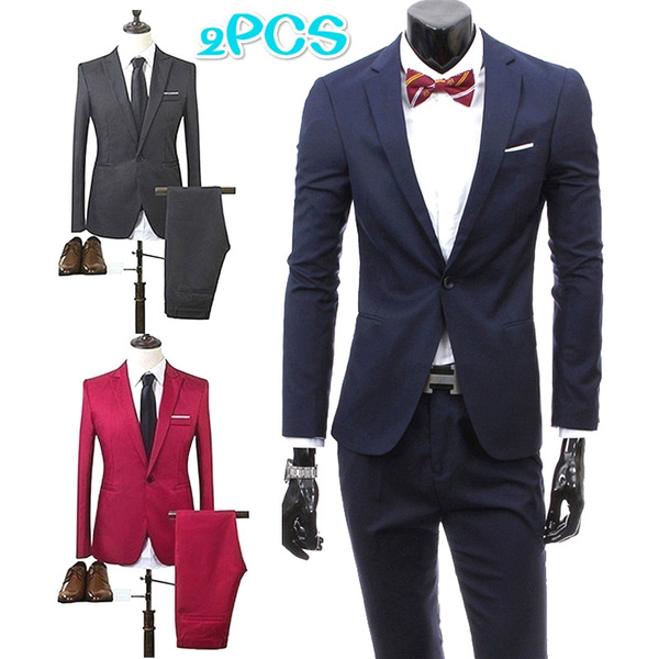 2pcs Business and Leisure Wedding Bridegroom Suits Men's Blazer Suit ...