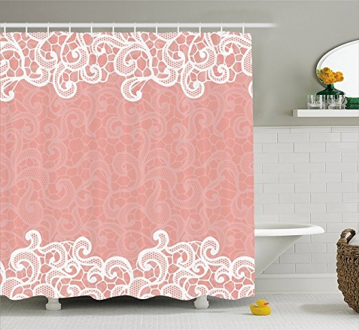 Peach Shower Curtain By Lace Design, Peach Shower Curtain