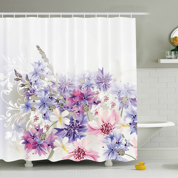 Pink Purple Cornflowers Bridal Classic, Lavender Shower Curtain Set