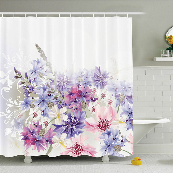 Lavender Shower Curtain Set Pink Purple Cornflowers Bridal Classic Design Gentle Fl Art Wedding Decorations Print Fabric Bathroom Decor With Hooks Wish Pink Purple Cornflowers Bridal Classic, Lavender Shower Curtain Set