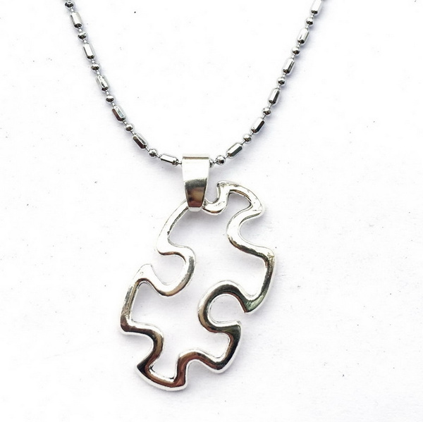 Silver Plated Puzzle Piece Pendant Chain Necklace Autism Awareness ...