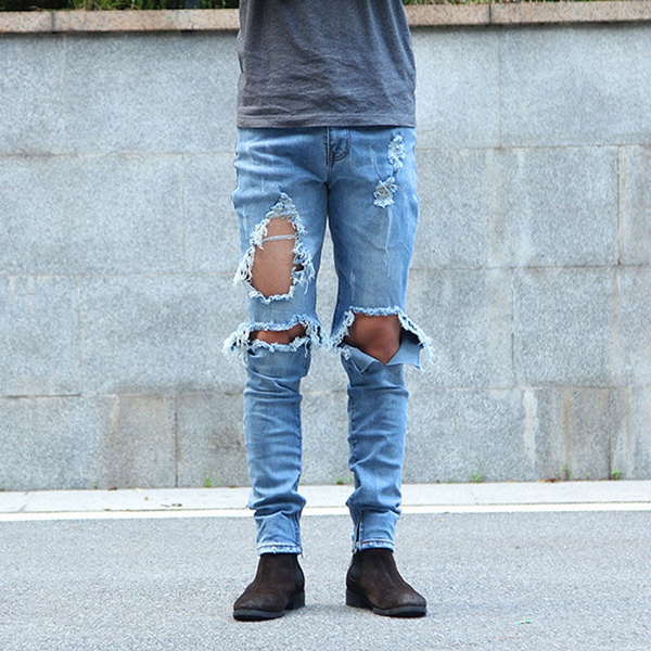 distressed zipper jeans