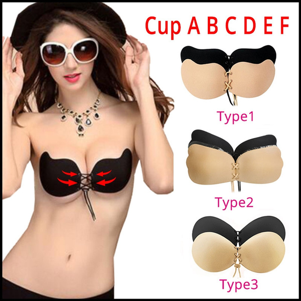 Cup ABCDEF Women Self-Adhesive Silicone Bras Front Closure Breathable Stick  on Gel Invisible Seamless Strapless Backless Push Up Bra