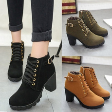 Delivery High Quality Lace-up Ladies Shoes PU Leather High Heels Boots New Autumn Women Ankle Boots