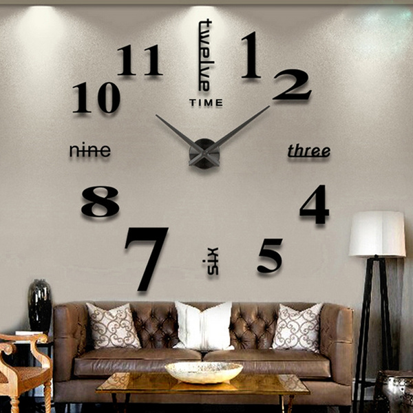 Large Wall Clock Black Silver Fashion Watches 3d Real Big Mirror Rushed Sticker Diy Living Room Decor Wish - Oversized Black Mirror Wall Clock