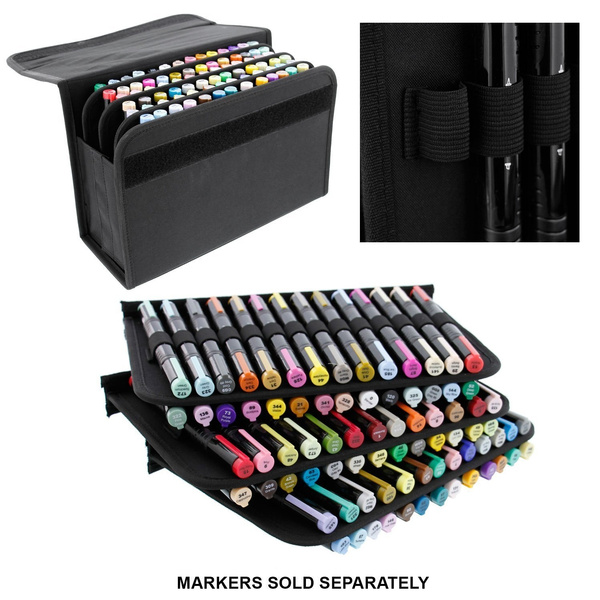 Universal Black 80 Slot Premium Heavy-Duty Nylon Marker Storage Case with  Shoulder Strap - Works with Lipstick, Prismacolor, , Sharpie, and more  (Black)